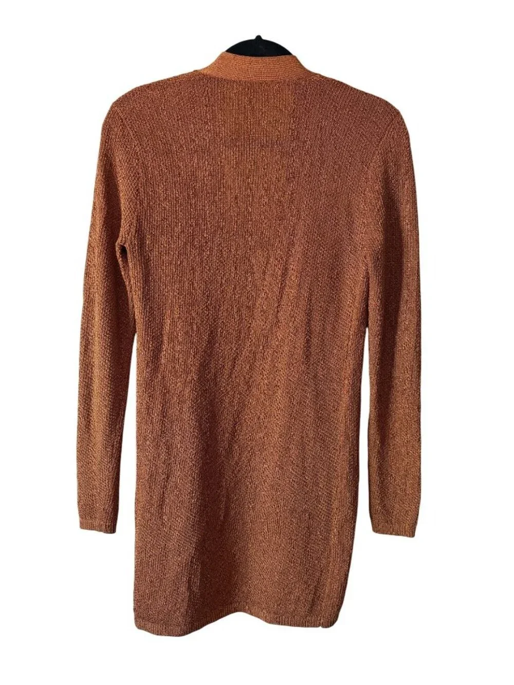 L'Agence Metallic Open Front Long Cardigan Sweater Rust Brown Size Small
